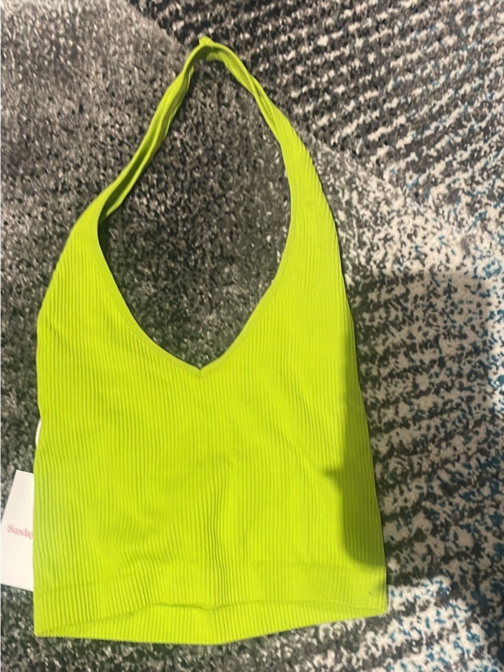 Sunday Best Neon Lime Ribbed Halter Top
